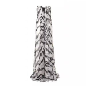 $6200 Alexander McQueen Black White Strapless Pleated Silk Long Dress IT 40/4